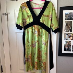 Lola Y2K Elegant Green and Black Paisley Dress